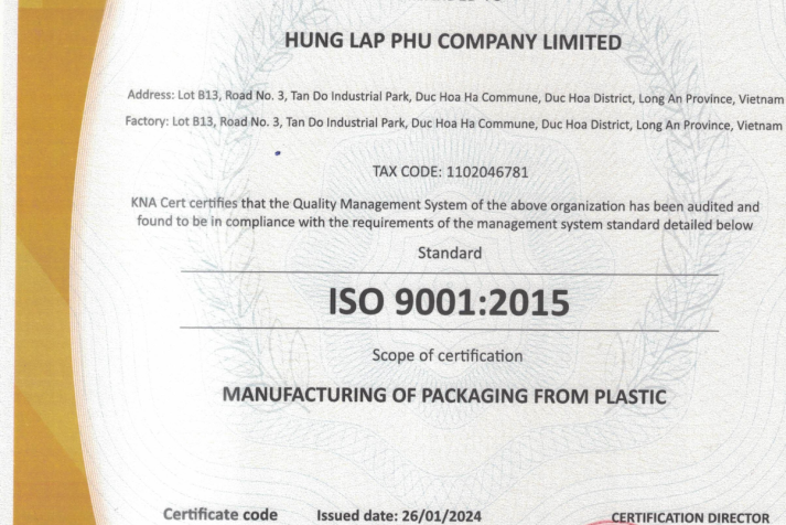 Chứng nhận ISO - Hưng Lập Phú
